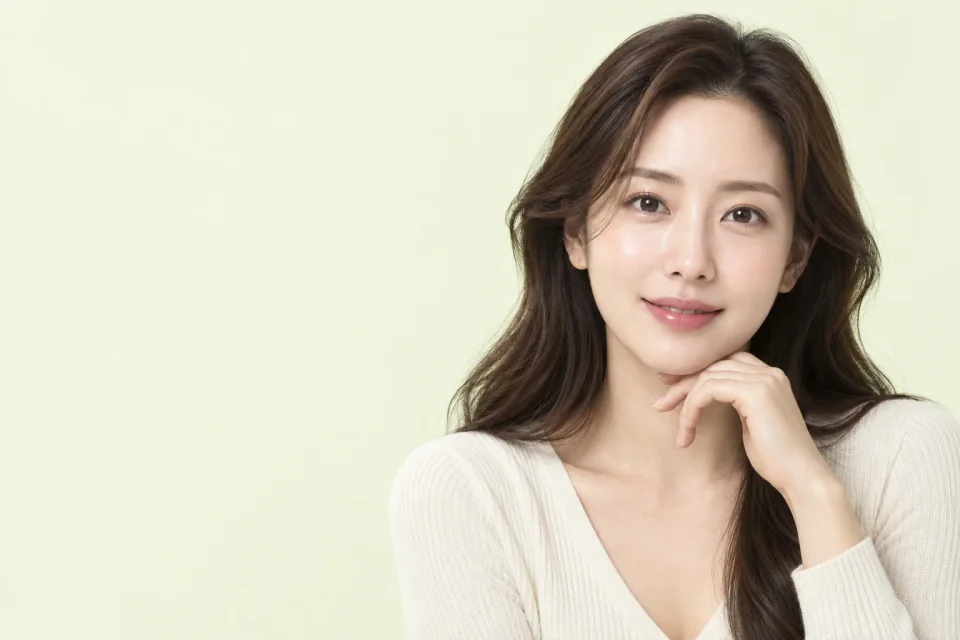 턱 아래 손을 댄 가상 성인 모델